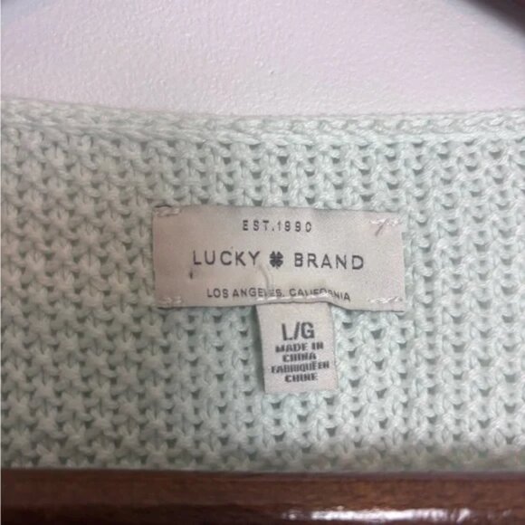 Lucky Brand Green Popcorn Knit Lightweight V Neck Pullover Hint of Mint Sweater - Picture 4 of 7